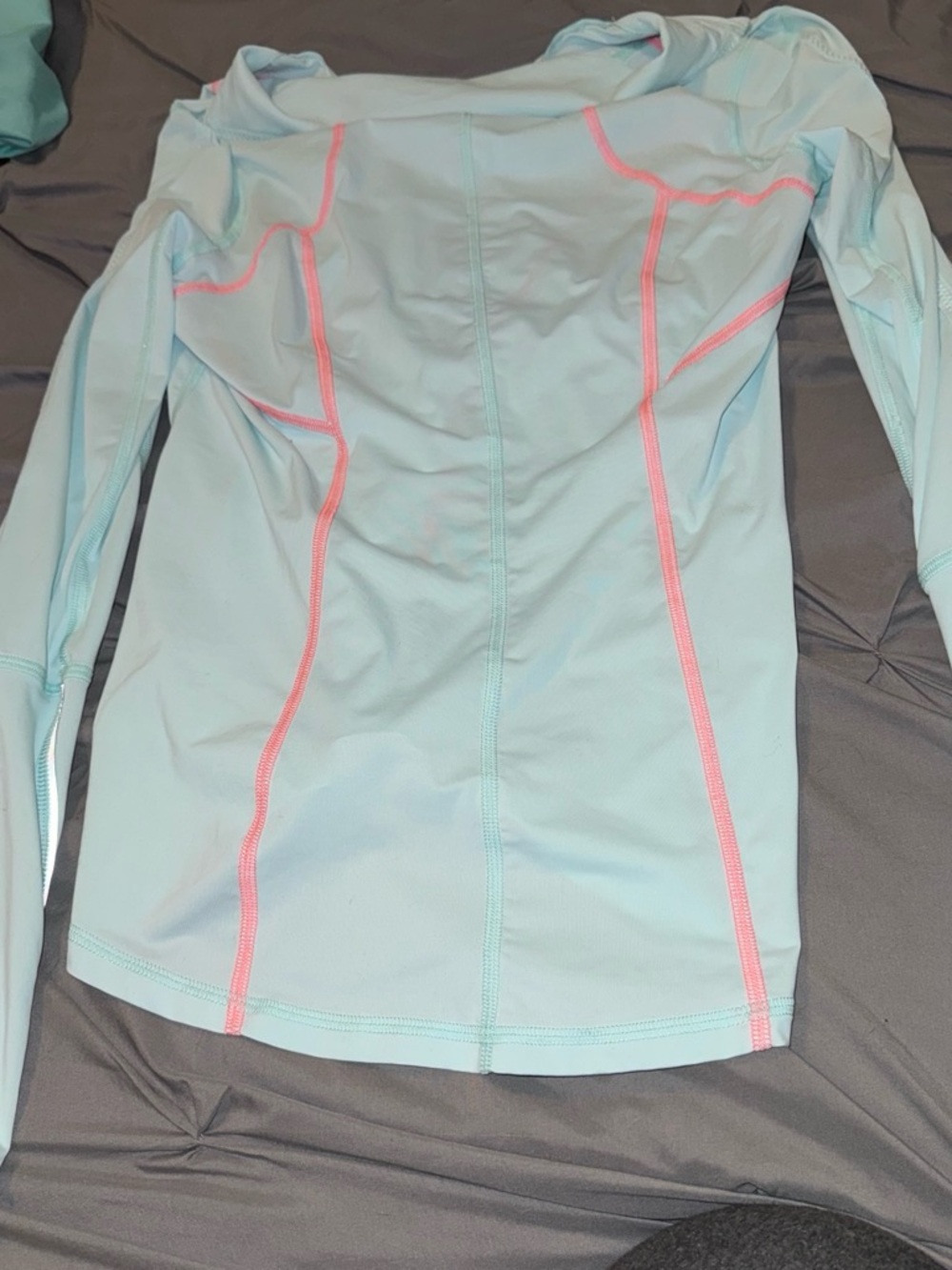 Zella Light Blue Long Sleeve Athletic Top with Pink Contrast Seams